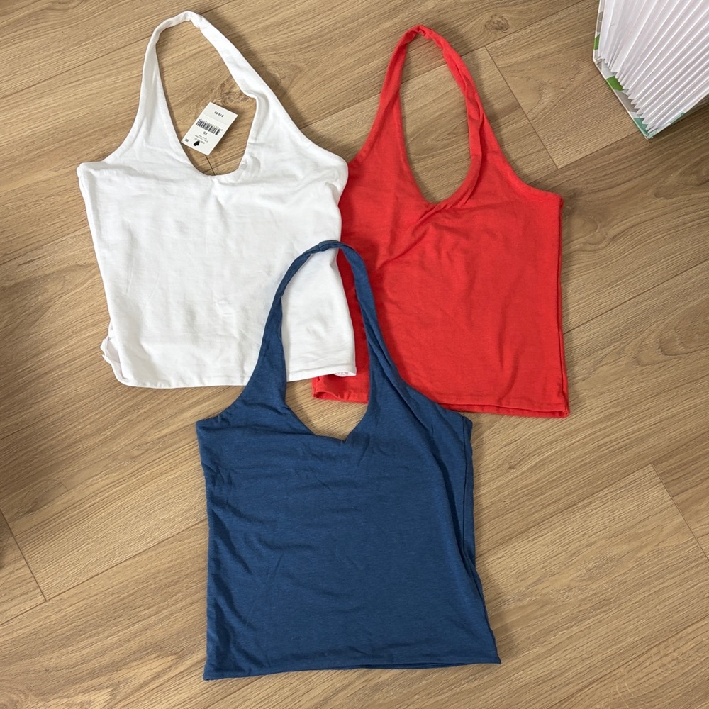 Cotton On Halter Top Bundle - Coral Orange, White, and Blue